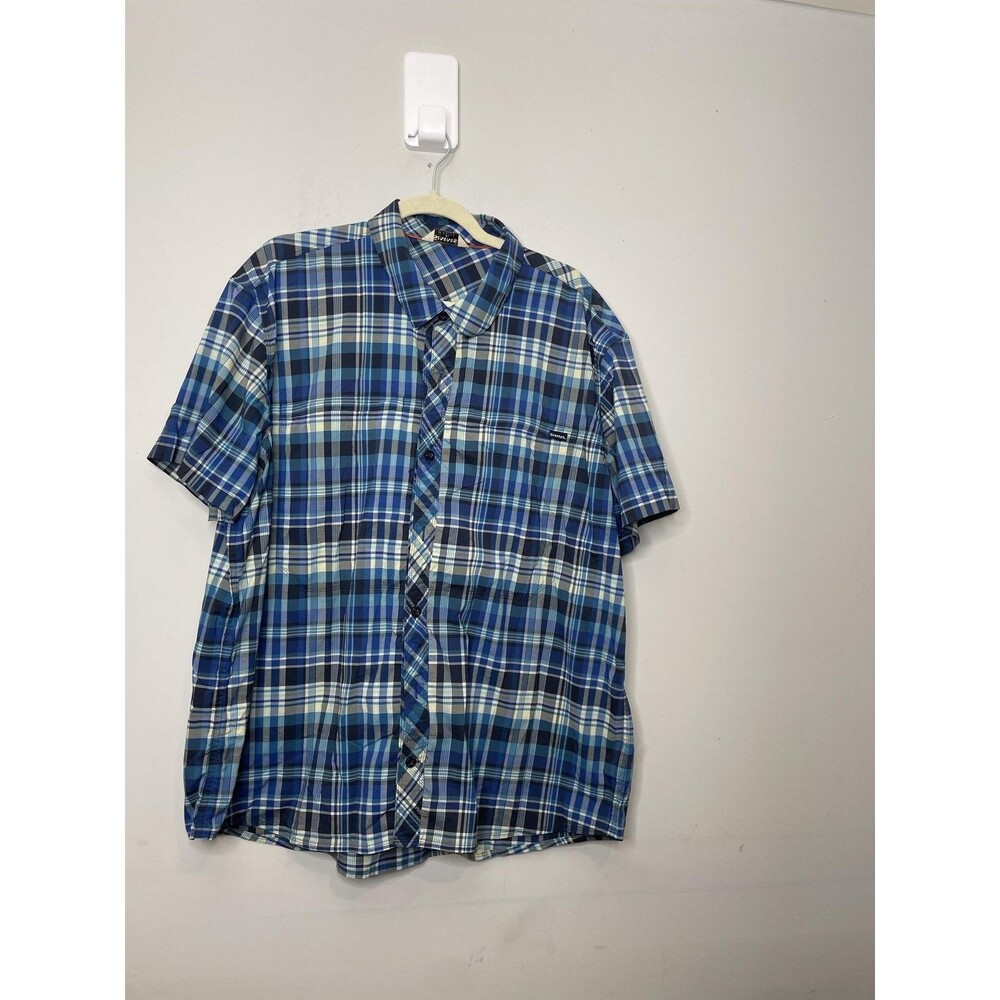 Simms Shirt Mens 2XL Blue Plaid Fishing Nylon Stretch Button Up Outdoor Travel